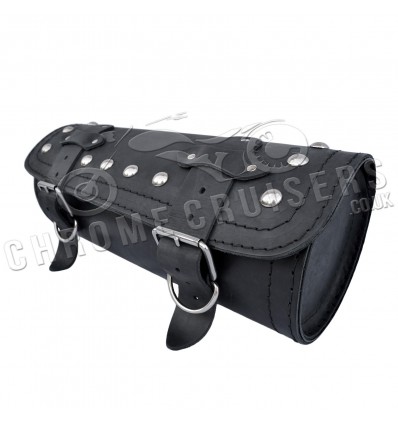 Motorcycle real leather large tool roll with rivets.