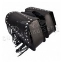 Motorcycle black leather saddlebags with studs and tassels (11L)