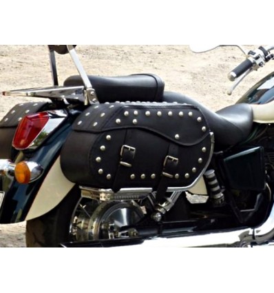 Motorrad Universal Throw Over Leder Satteltaschen Packtaschen Nieten (Paar) C12B