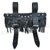 Motorcycle Black Leather Tool Roll with Rivets and Tassels