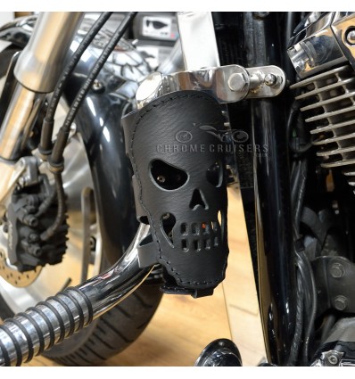 Motorcycle Rear Leather Drink / Bottle Holder - Skull (N8A)