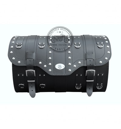 Motorcycle Black Leather Rear Bag / Sissy bar bag Top Case with lock and studs (K15B)