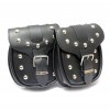 Motorcycle Black Leather Lockable Rear Bag / Sissy bar bag Top Case Studded and with Leather Tassels (K15C)