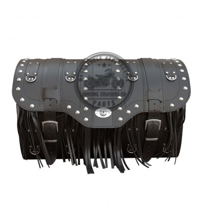 Motorcycle Black Leather Lockable Rear Bag / Sissy bar bag Top Case Studded and with Leather Tassels (K15C)